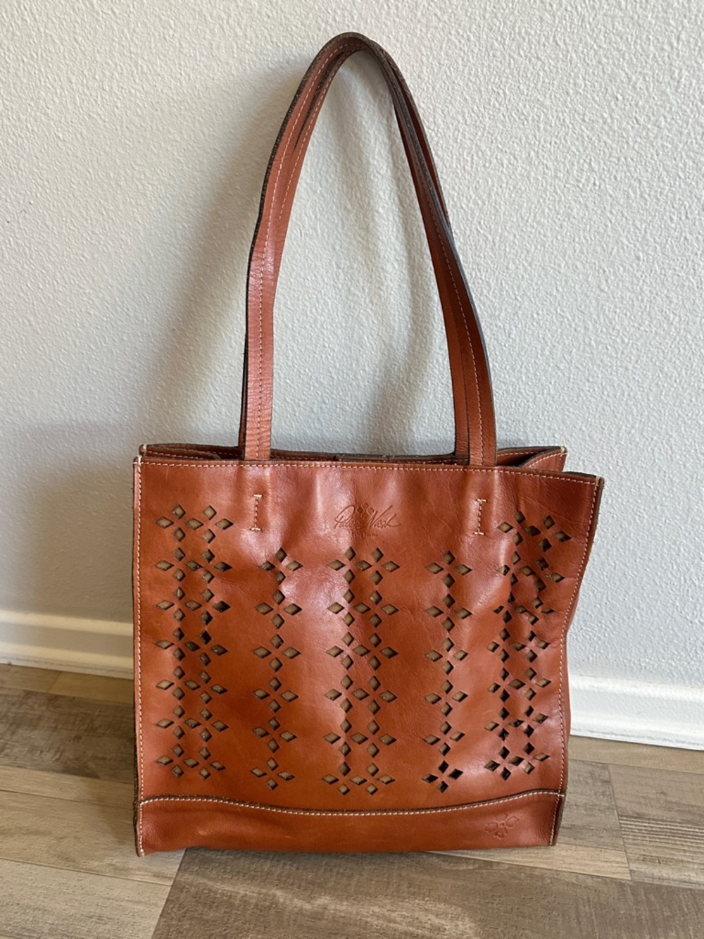 Patricia Nash Tan Leather Perforated Tote Bag